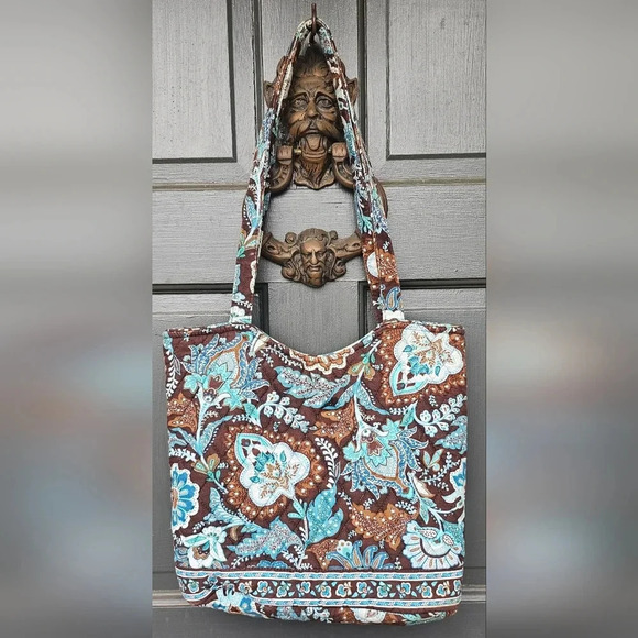 Vera Bradley Handbags - Retired Vera Bradley Blue Java Brown Floral Paisley Tote